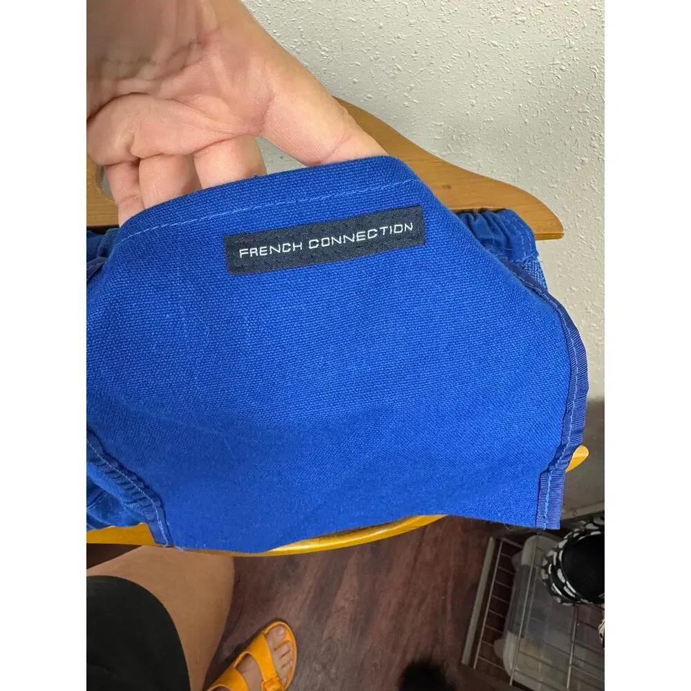 French Connection Wooden Handled Cotton Blue Handbag
